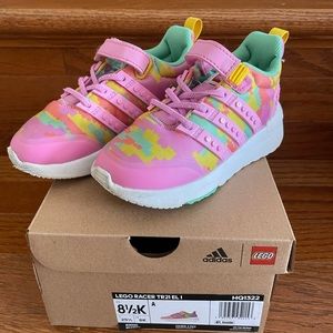 Lego Adidas Pink/Teal racer elastic lace sneakers size 8.5